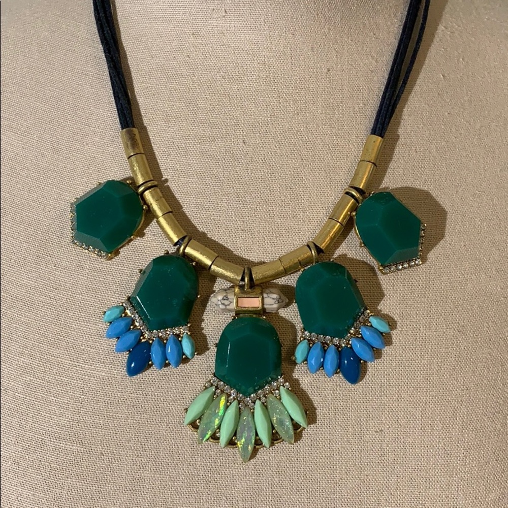 Vintage J Crew Blue and Green Gem Statement Necklace